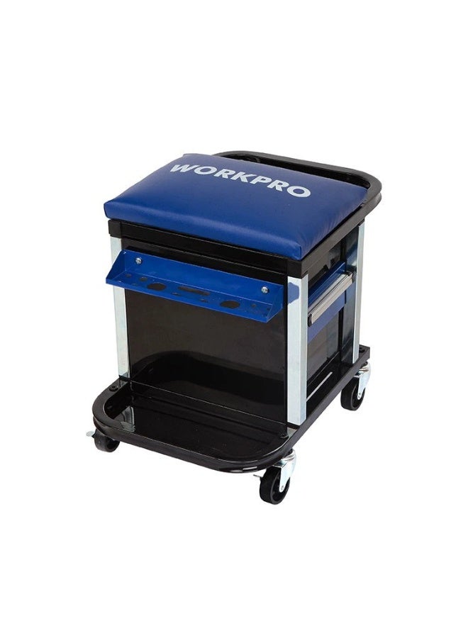 WORKPRO Heavy Duty Workshop Creeper Seat with Storage Drawers - Rolling Garage Stool, 150kg Capacity - Image 1